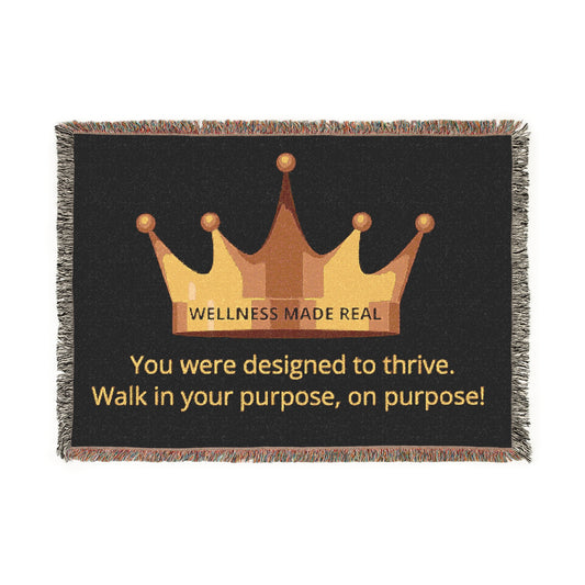 Inspirational Woven Blanket with Crown Design - "You Were Designed to Thrive"